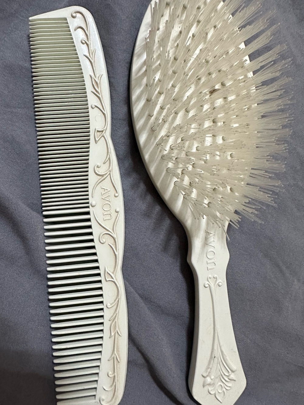 Avon Decorative Ivory Hair Brush and Comb Set
